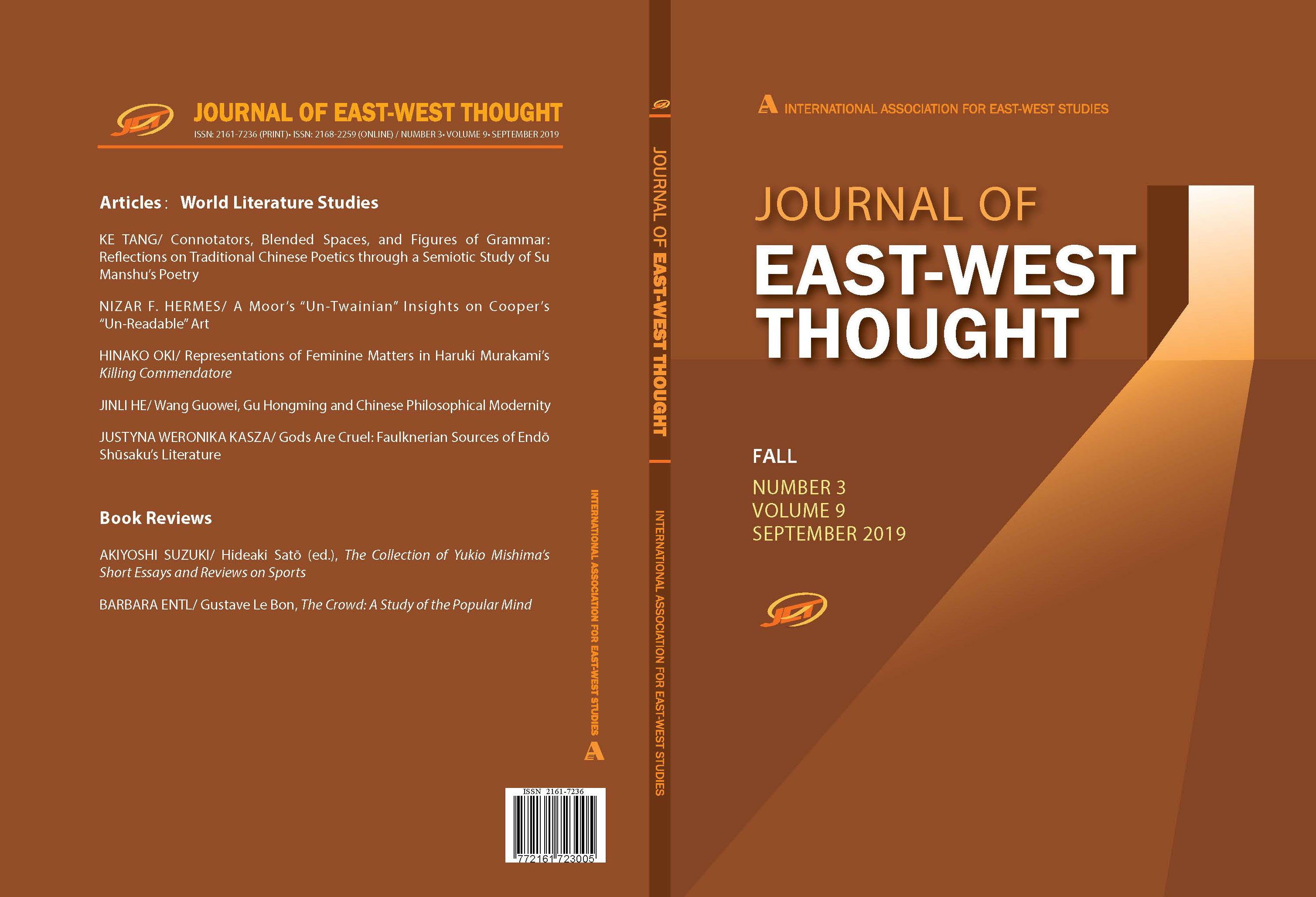 Front and back cover of the Journal of East West Thought Volume 9, Number 3, 2019