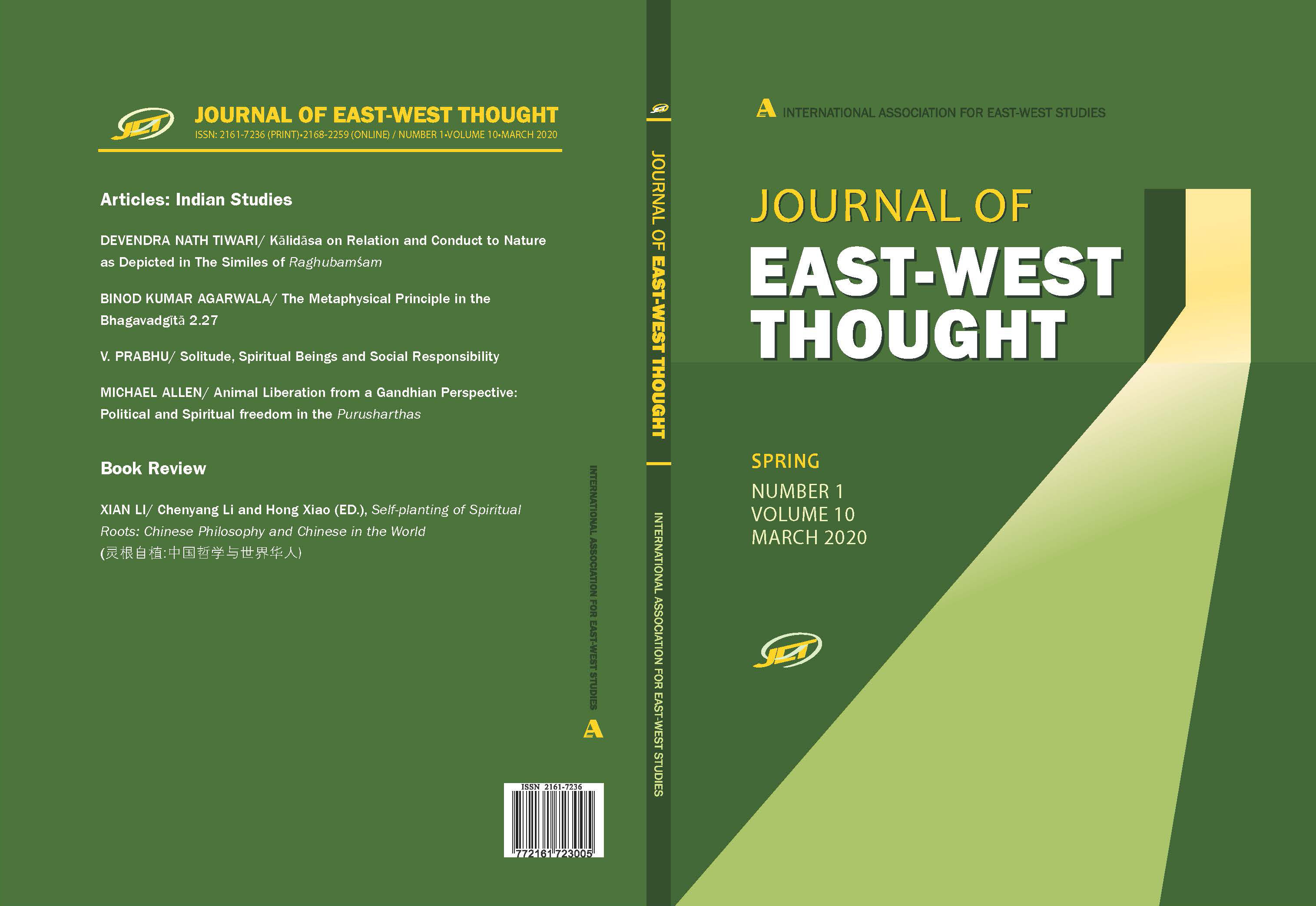 Front and Back cover of Journal of East-West Thought Volume 10 issue 1, Spring 2020