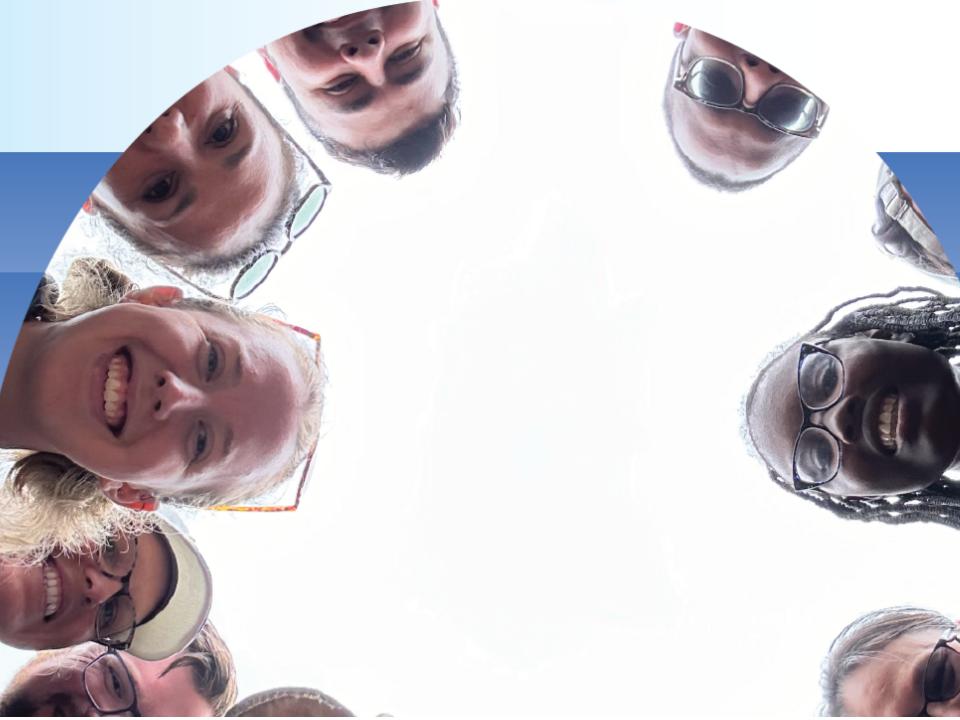 Cover image for ELTHE journal. Students standing in circle looking at camera