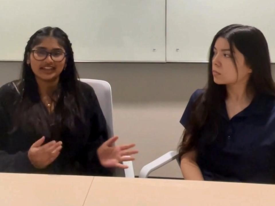 Two students discuss their internships.