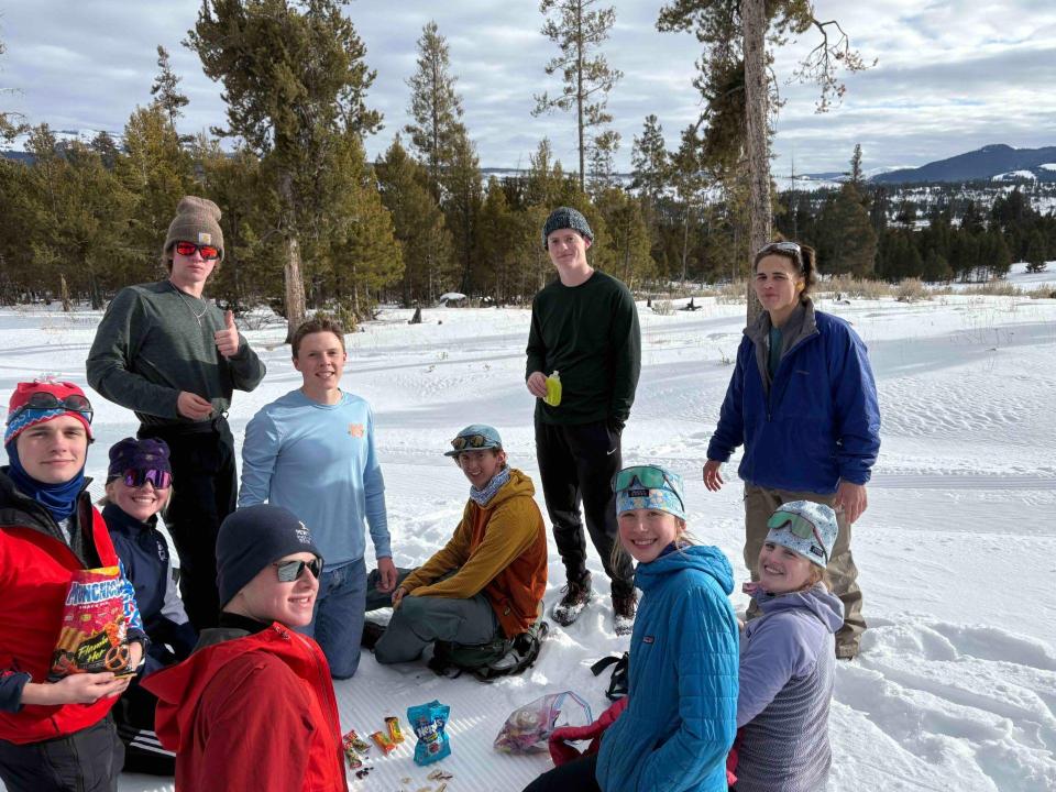 Students sharing snacks during Montana State's Hike and Read event